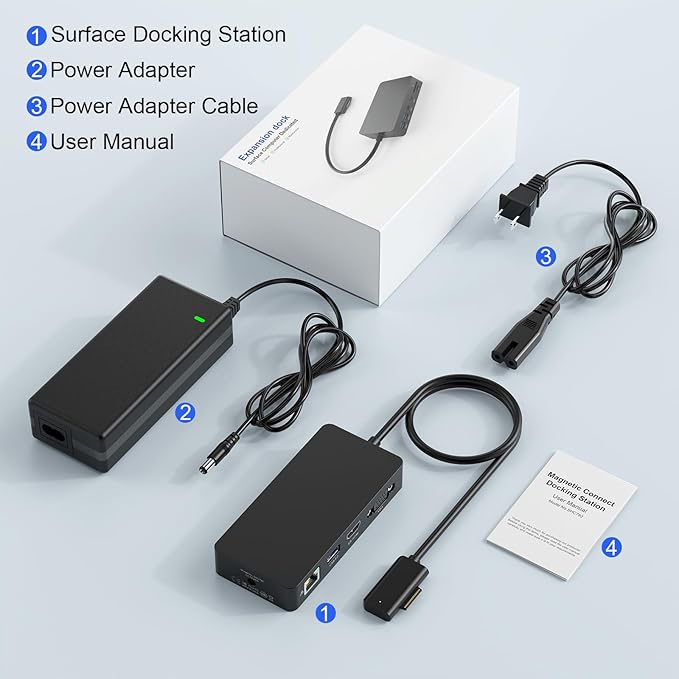 Surface Docking Station with Power Adapter 11-in-1 Surface Dock Dual Monitor 4K HDMI &amp VGA Ethernet USB Hub SD/TF Card Reader for Surface Pro/Laptop/Book (HDMI + VGA)