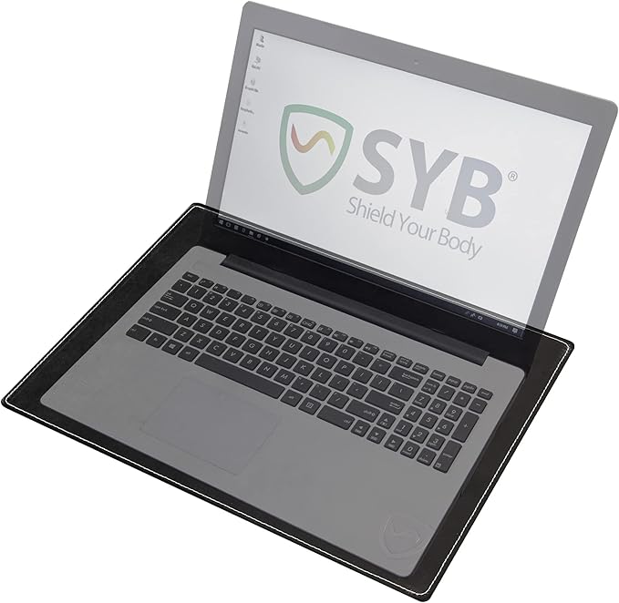 Shield Your Body - Laptop Lap Pad with SaferBody™ Anti Radiation Shield &amp Heat Shield Pad EMF Blocker Laptop Pad for Up to 14in.Wide Device (13.8 x 10.7 inches) Jet Black PU Leather Color