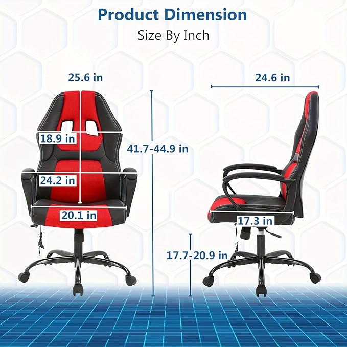 PC Gaming Chair Ergonomic Computer Chair Height Adjustable Chair Massage Game Chair Breathable Office Chair Ergonomic Desk Chair with 360°-Swivel Wide Seat for Office or Gaming Red