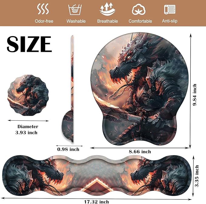 Keyboard Wrist Rest and Mouse Pad Wrist Support with Lace-Shaped Coaster Set Ergonomic Gel Memory Foam and Anti-Slip Base Easy Typing and Pain Relief - Draco Warrior