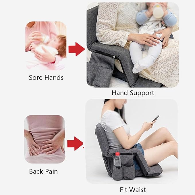 Floor Chair with Back SupportReading Chair with Armrests Ergonomic Folding5 Adjustable Positionfor Watching TV(Black)