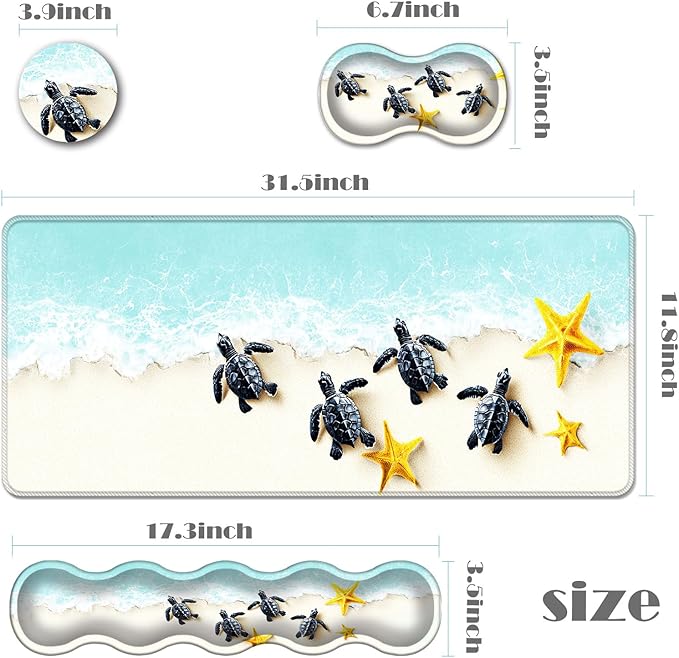 Ergonomic Keyboard Wrist Rest &amp Mouse Pad Wrist Rest SetXL Gaming Desk Mat 31.5x 11.8Non-Slip BaseMemory FoamEasy Typing Pain Relief for Office &amp HomeBaby Sea Turtles and Starfish