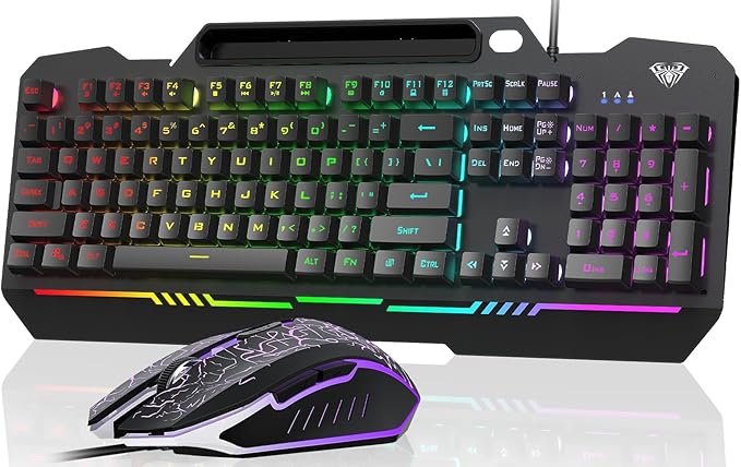 AULA Gaming Keyboard T102 104 Keys Gaming Keyboard and Mouse Combo with RGB Backlit All-Metal Panel Anti-Ghosting PC Game Keyboard and Mouse USB Wired Keyboard Mouse for MAC Xbox PC Gamers