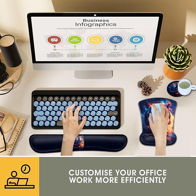 Keyboard Wrist Rest and Mouse Pad Wrist Support Set Ergonomic Gel Mouse Pad Wrist Rest with Non-Slip Base for Home Office Desk Pad Easy Typing Mystic Tiger Nebula Pattern Black Gaming Mouse Mat