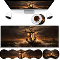 4 in 1 Mouse Pad Combo Large Gaming Mouse Pad + Keyboard Wrist Support + Mouse Wrist Rest + Coaster Table Pad 31.5 x 11.8 with Memory Foam Ergonomic Wrist Pad Set Waves and Anchors
