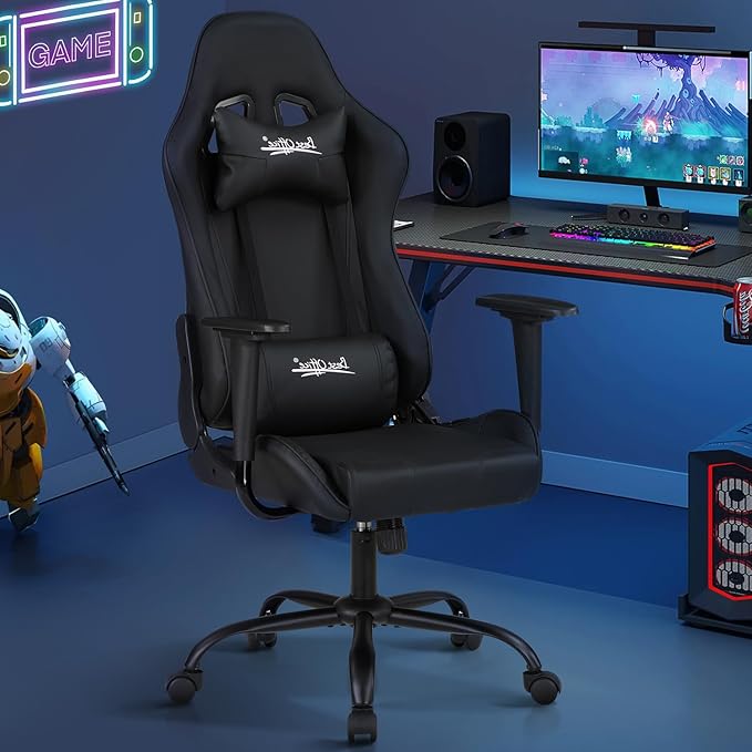 Ergonomic Gaming Chair Video Gamer Chair for Adults/TeensRacing Style Computer Chair with Lumbar Support Adjustable Rolling Desk Chair PU Leather Game Chair