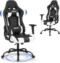 BLKMTY Gaming Chair Office Chairs High Back Computer Leather Desk Chair Racing Executive Ergonomic Adjustable Swivel Task Chairs with Headrest and Lumbar Support White