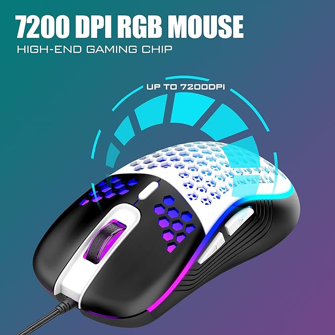 RedThunder 60% Gaming Keyboard and Mouse Combo Ultra-Compact 61-Key RGB Backlit Mini Keyboard Lightweight 7200 DPI Honeycomb Optical Mouse RGB Wired Gaming Set for PC PS5 Xbox Gamer(Black-White)
