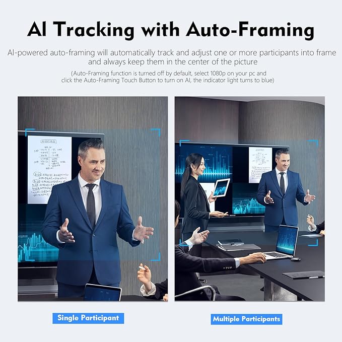 TOALLIN 4K AI Webcam with WDR Auto Light Correction AI Tracking with Auto-Framing Auto-Focus 5X Adjustable Digital Zoom Built-in Dual Noise-Canceling Mics 92° FOV Webcam for Online Video Calls