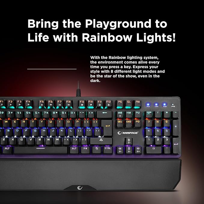 KB-R86 Umbra Mechanical Gaming Keyboard – High-Performance Switches 26-Key Anti-Ghosting 12 Multia Keys Wrist Rest Durable ABS – Compatible with PC Laptop Mac (Blue Switch)