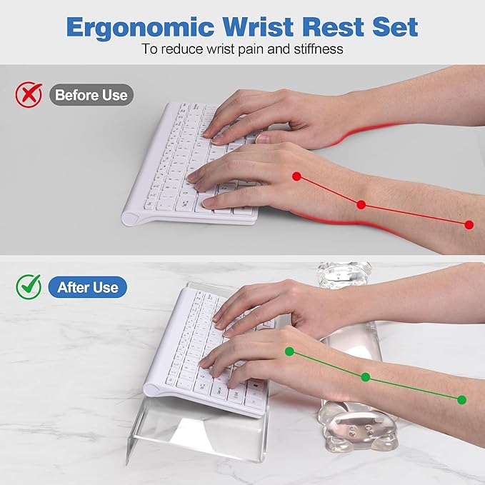 16.9inch Computer Keyboard Stand for Desktop Gel Keyboard Wrist Rest Set for Ergonomic Typing Comfort &amp Support for Office Work Gaming (Cute White Bear)