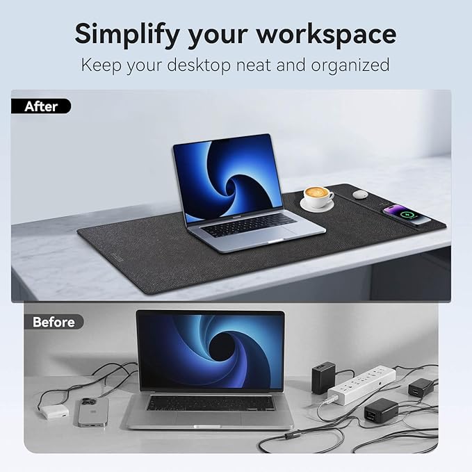 Wireless Charging Mouse Pad 15W Fast Charge Magnetic Charger Desk Pad Large Office Desk Mat (35.4x16.9) with Ultra-Smooth Surface Christmas Black Computer Mousepad for MacBook PC Laptop