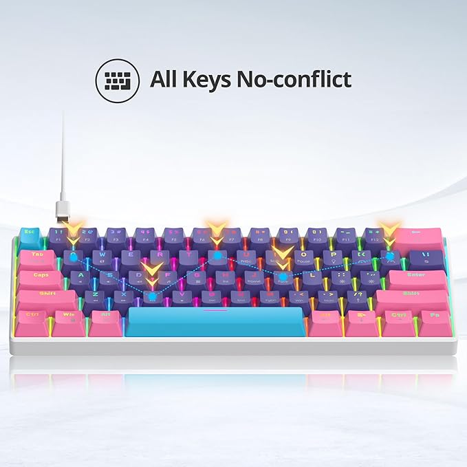 Fogruaden Wired 60% Percent Mechanical Keyboard RGB Gaming Keyboard 60 Percent Ultra-Compact 60 Percent Purple Keyboard for Win/Mac PC Gamer Easy to Carry on Trip (Purple Red Switch)