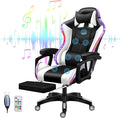 Massage Gaming Chair with Footrest Video Game Chair with Speakers and RGB LED Lights Ergonomic Pro High Back Computer Chair with Headrest &amp Lumbar Support Height Adjustable Office ChairWhite