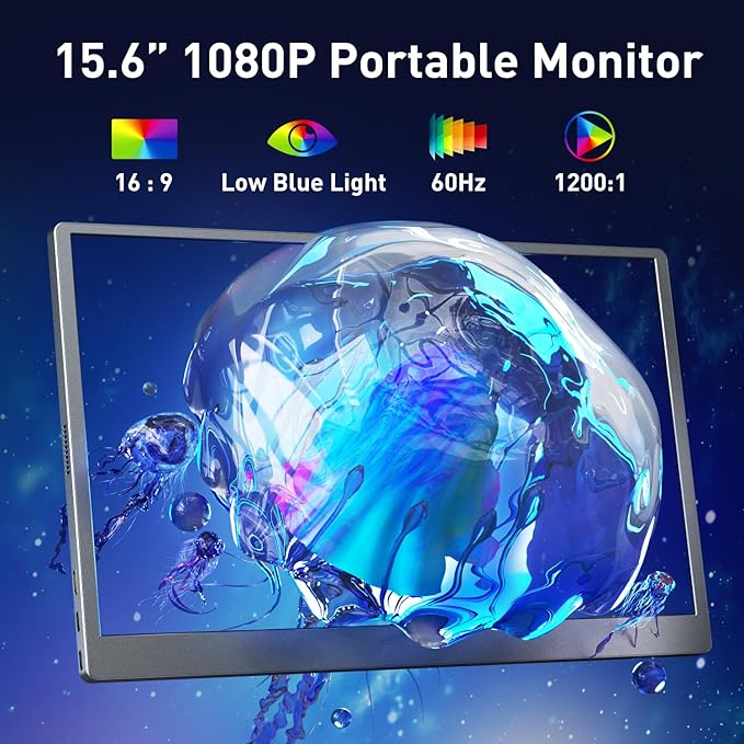 cocopar Portable Monitor 15.6 Inch 1080P FHD 60Hz 60% sRGB Travel Monitor with Speaker HDMI USB-C Second Screen for Laptop MacBook Surface PC Xbox PS4/5 VESA Mountable with Full Cover Stand