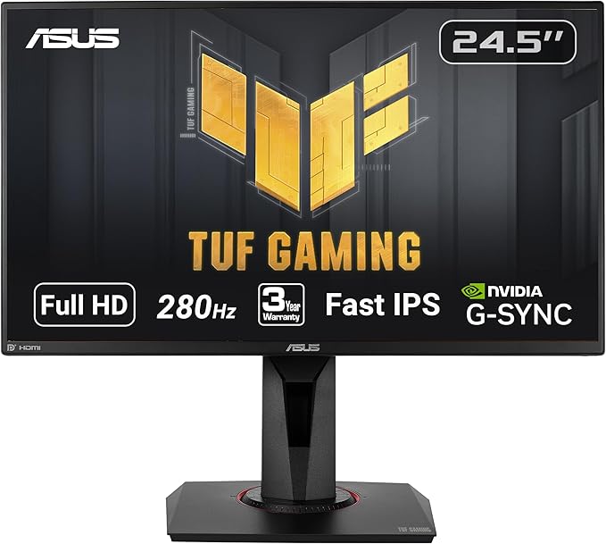 ASUS TUF Gaming VG259QM 24.5” Monitor 1080P Full HD (1920 x 1080) Fast IPS 280Hz G-SYNC Compatible Extreme Low Motion Blur Sync1ms DisplayHDR 400 Eye Care DisplayPort HDMI Black