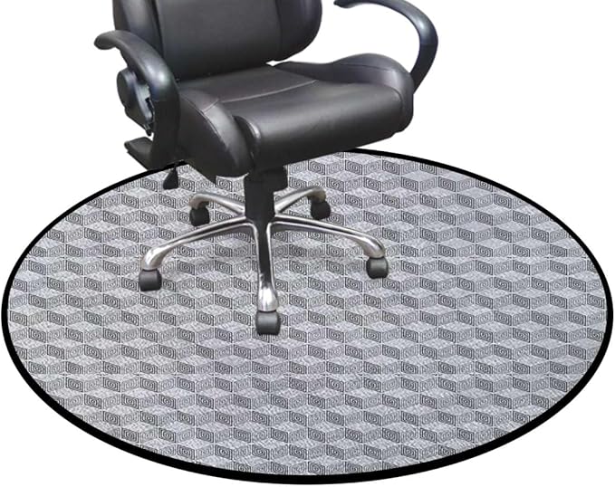 Pale Grey White Gaming Chair Mat for Hardwood Floor Anti-Slip Floor Protector Game Controller Rubber Gaming Computer Chair Mat Diamond and Square Form Simplistic Diameter 39.4 in