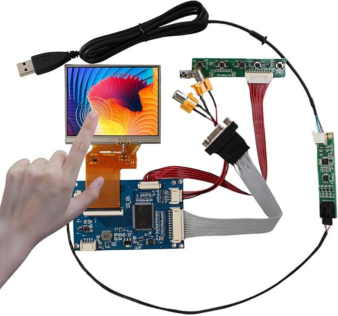 VSDISPLAY 3.5 Inch Resistive Touch LCD Screen 640x480 3.5'' IPS Display Panel with VGA AV1 AV2 Input Driver Board