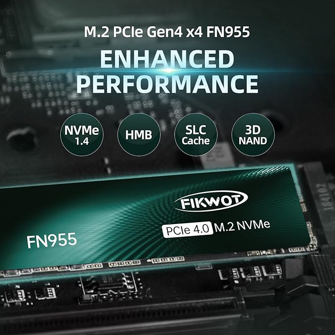 FN955 2TB NVMe SSD M.2 2280 PCIe Gen4x4 Up to 7300MB/s 3D NAND TLC Flash Internal Solid State Drive Configure SLC Cache Storage and Memory Expansion for PS5 Laptop Desktop