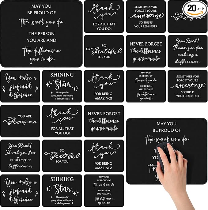 Seajan 20 Pcs Employee Appreciation Gift Bulk Mouse Pad Bulk Inspirational Computer Mouse Pad Gift for Social Worker Volunteer Teacher Nurse 8.27 x 10.24'' (Inspirational Captions)