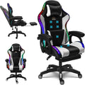 RGB Gaming Chair with Massage and Footrest Large Ergonomic Computer Desk Chair Video Gaming Chair with Speakers and Lumbar Support Height &amp Angles Adjustable Reclining Gamer ChairWhite