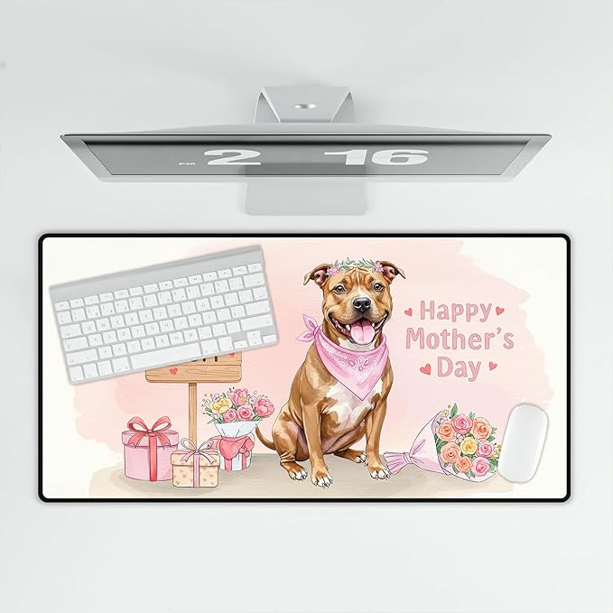 Happy Mother's Day Pitbull Love Dog Mom Heart Flower Desk Mat Full Keyboard Mouse Pad Terrier Dog Lover Large Mousepad 12004