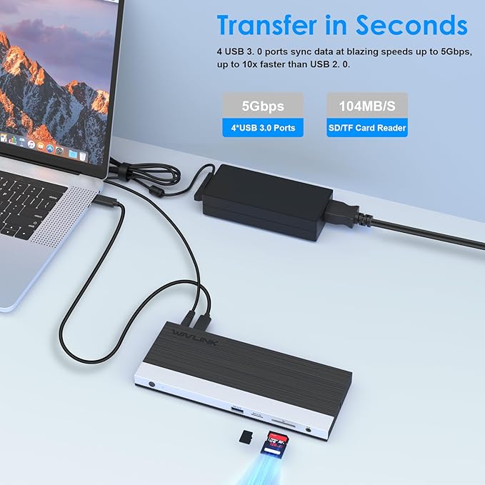 WAVLINK USB C Docking Station 4K Triple Display (2 HDMI + 1 Displayport) with 100W PC Charging Gigabit Ethernet 4 USB 3.0 SD/TF Card Slot Audio for Dell HP MacBook Lenovo and Other USB C Laptops