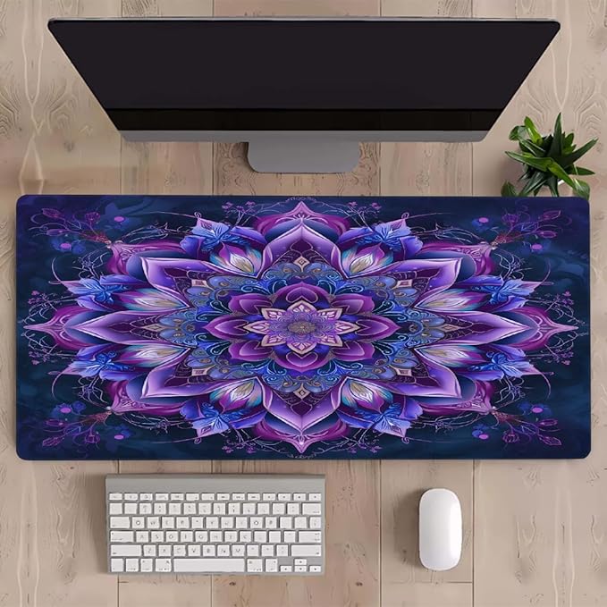 Purple Mandala Flower Floral Large Mouse Pad Gaming Mousepad Desk Mat for Desktop Computer Keyboard Waterproof Mouse Mat Desk Pad with Non-Slip Base for Game School Office Home 35.4 x 15.7