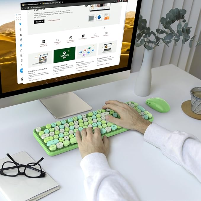 Wireless Keyboard and Mouse Combo MOWUX Colorful Computer Full Size 2.4G Plug and Play Wireless Typewriter Keyboard and Mouse Set for Windows Computer Desktop PC Notebook (Green Colorful)