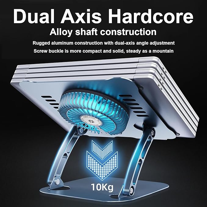 Laptop Cooler Cooling Pad Stand - Slim Ergonimic Laptop Stand for Desk 3 Speed Cooling Fan Adjustable Height Laptop Cooling Stand for MacBook 11-15.6 Inch Blue &amp Gray
