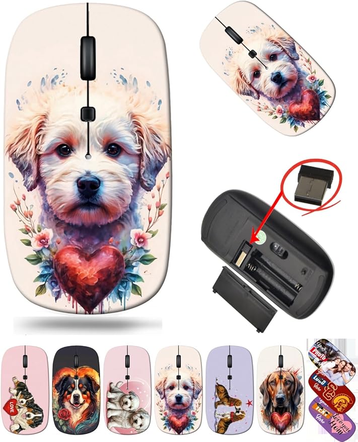 maizi Purple Wireless Mouse for Chromebook Laptop PC Notebook Purple Wireless Mice MKADAU Bichon Frises Portable 2.4G USB Receiver Printed in USA