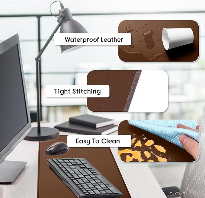 Konohan Heated Desk Pad Warm Mouse Pad 5 Heating Level &amp 4 Hour Auto Shut-Off PU Leather Warm Mouse Mat Heating Keyboard Gaming Mice Warmer Mat Only Supports 110v(Brown Color31.5 X 13)