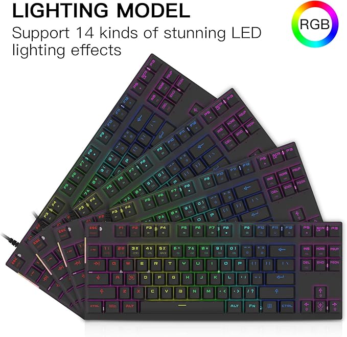 MOTOSPEED Professional Gaming Mechanical Keyboard RGB Led Backlit Wired with Anti-Dust Proof Switches for Gaming Keyboard for Mac &amp PC (Black 87 Key Red Switches)