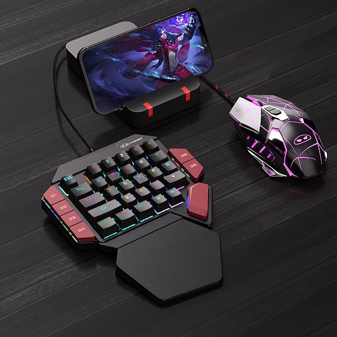MageGee One Handed Professional Gaming Keyboard RGB Backlit 35 Keys Mini Wired Mechanical Keyboard with Red Switch for PC Gamer Support 6 Macro Keys - Black/Red