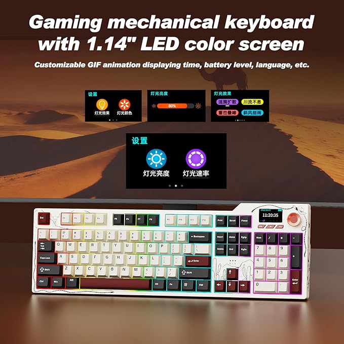 Ajazz AK35I V4 Customizable Wireless Gaming Mechanical Keyboard Wired/Wireless 2.4G/BT Gasket Structure 10000mAh Battery Full-Color RGB 1.14-inch Color Screen Knob Multi-Function Keys.