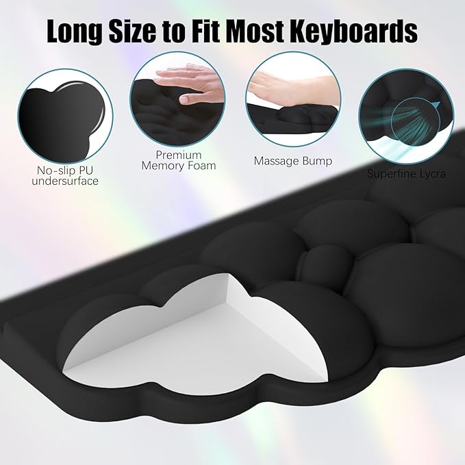 Ergonomic Wrist Rest for Keyboard and Mouse Soft Memory Foam Cloud Keyboard Stand Pad with Wrist Rest Set with Non-Slip Silicone Base Easy Typing Pain Relief Comfort for Office Work Gaming Black