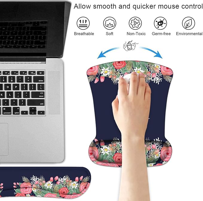 Keyboard Wrist Rest and Mouse Pad Wrist Support Set with Coasters Floral Quote Bible Verses Proverbs 31:25 Design Wrist Mouse Pad with Non-Slip PU Base for Home Office Working Studying