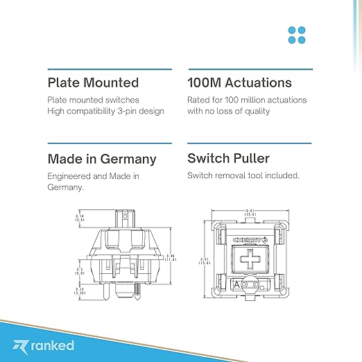 Ranked Cherry MX Key Switches for Mechanical Gaming Keyboards | Plate Mounted | MX1AL1NA (Cherry RGB Red 65 Pcs)