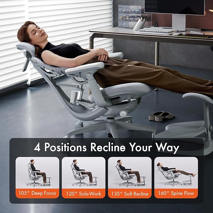 LiberNovo Dynamic Ergonomic Office Chair - Comfy Adjustable Desk Chair with Adaptive Lumbar Support 160° Recline &amp Built-in Spine Stretch for Back Comfort Home Office Long Hours Use Black+48cm