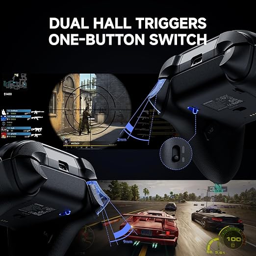 ECHTPower EP04 Wireless PC Controller with TMR Joysticks &amp Dual Hall Triggers Multi-Platform Gamepad for PC/Switch/Switch2/iOS/Android 4-Motor Vibration Smart Charging Dock One-Click ABXY Swit