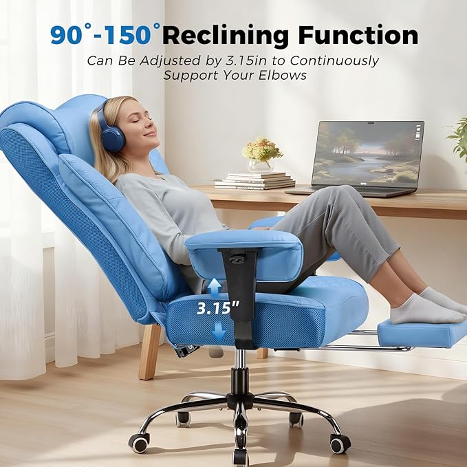 GTPLAYER Big and Tall Office Chair 400LBS Wide Ergonomic Gaming Chair with Deluxe Embossing Designed Leather with Foot Rest150°Reclining Adjustable Soft Armrests Pocket Spring Back Support and Pillow