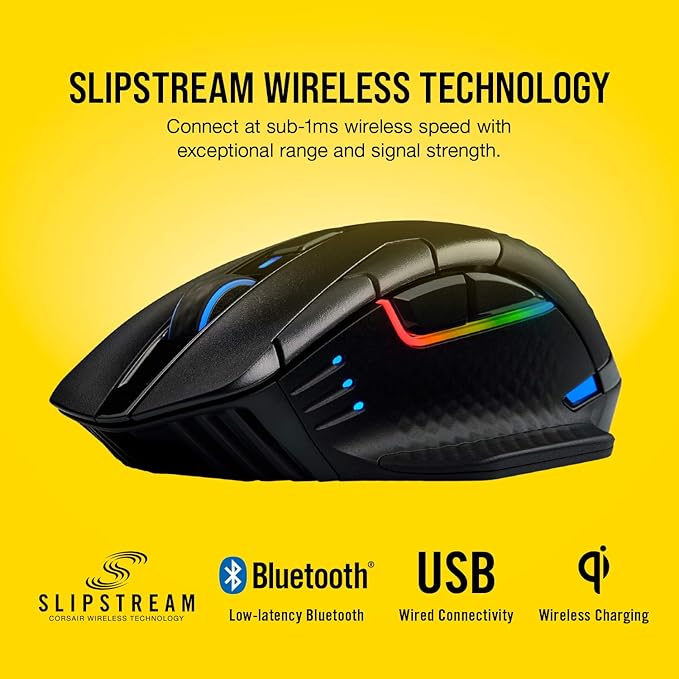 Corsair Dark CORE RGB PRO SE Wireless FPS/MOBA Gaming Mouse with Qi Charging – 18000 DPI – 8 Programmable Buttons – Sub-1ms Wireless – iCUE Compatible – PC Mac PS5 PS4 Xbox – Black
