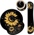 Mouse Pad Wrist Support and Keyboard Wrist Rest Pad with CoasterNon-Slip Rubber Base Ergonomic Gaming Mousepad for Home Office Working Studying Easy Typing &amp Pain ReliefSunflower Moon Star