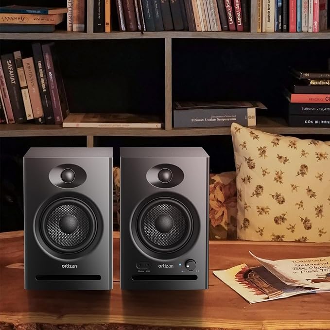 Ortizan C7 Dual-Mode 2.0 Studio Monitors Active Monitor Speakers for Near Field Music Production Bluetooth 5.3 Wireless Computer PC Monitor Gaming Bookshelf Speakers(Pair Black)