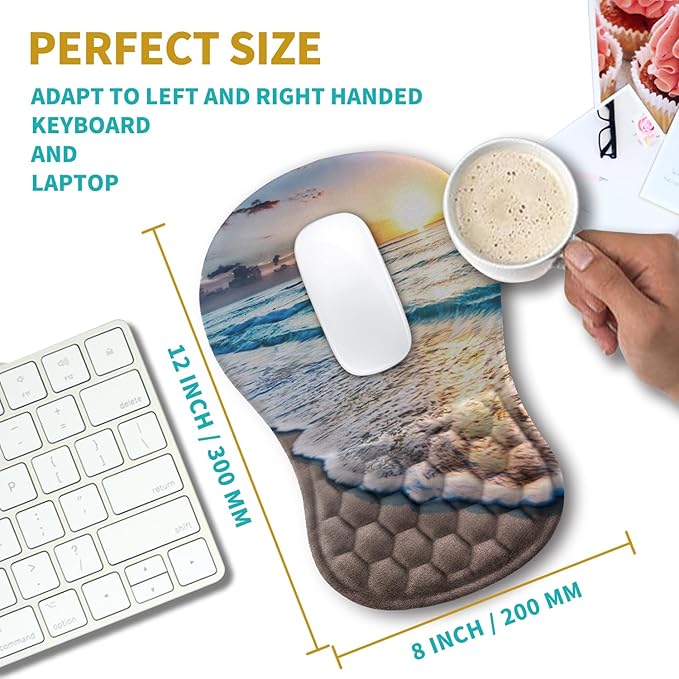 Hokafenle Ergonomic Mouse Pad Wrist Support Wrist Rest Mousepad for Carpal Tunnel Pain Relief with Integrated Memory Foam Slope Massage Bulge (11.8x7.9 inchBeach Sunset
