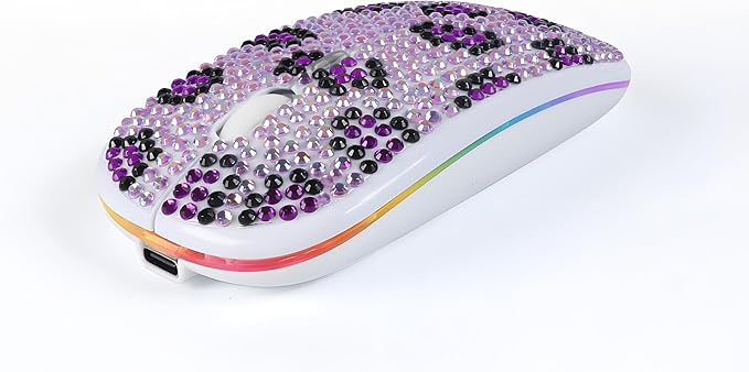 Rechargeable Bluetooth Wireless Mouse with Bling Crystal Rhinestones &amp 7-Color LED Lights - Silent Dual Mode Wireless Mouse for Laptops PCs and Macs - Perfect for Office Travel &amp Home Use (