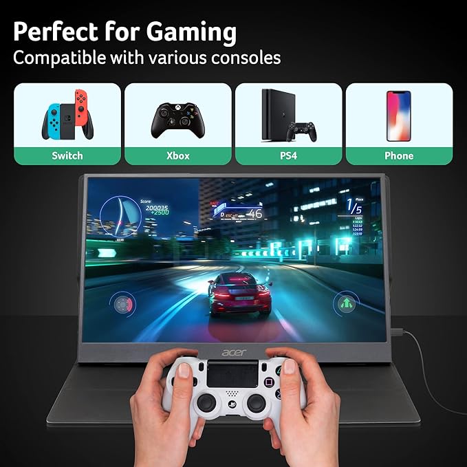 acer Portable Monitor PM161Q Abmiuuzx 15.6 Full HD 1920 x 1080 IPS Ultra Slim Design Premium Cover I External Monitor for Laptop PC Mac I 2 x USB 3.1 Type-C Ports 1 x Mini HDMI 1 x Micro USB