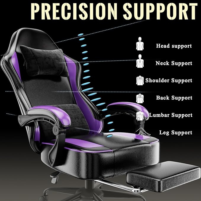Gaming Chair with Pocket Spring Cushion and Footrest Ergonomic Computer Chair for Adults Breathable PU Leather Game Chair