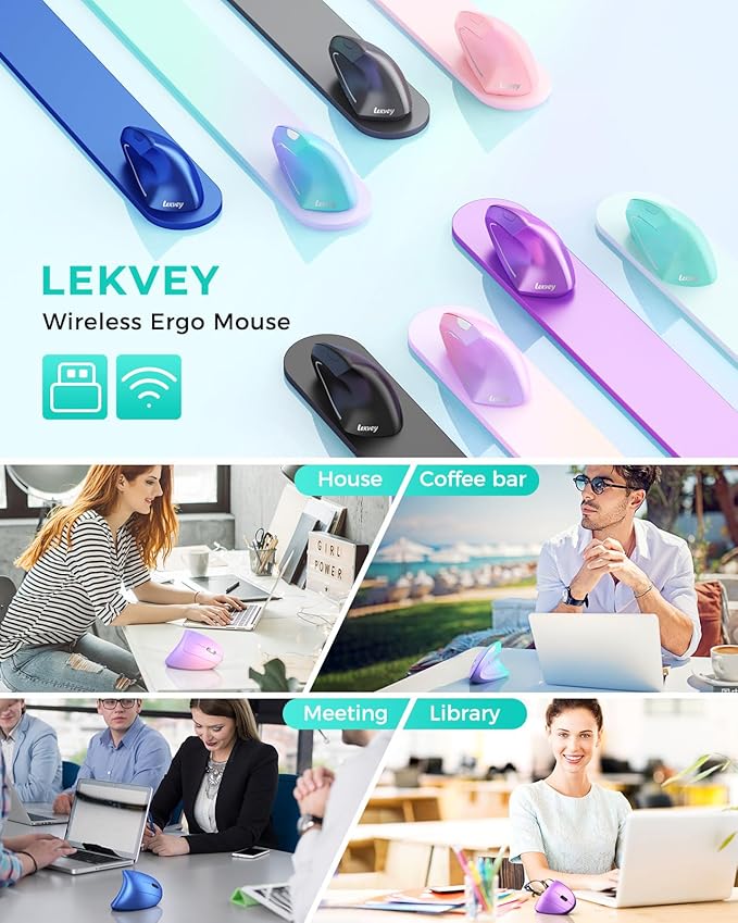 Lekvey Ergonomic Mouse Vertical Wireless Mouse Rechargeable 2.4 GHz Optical Carpal Tunnel Mouse : 800/1200 / 1600 DPI 6 Buttons for Laptop PC Mac Computer Desktop Notebook etc Green
