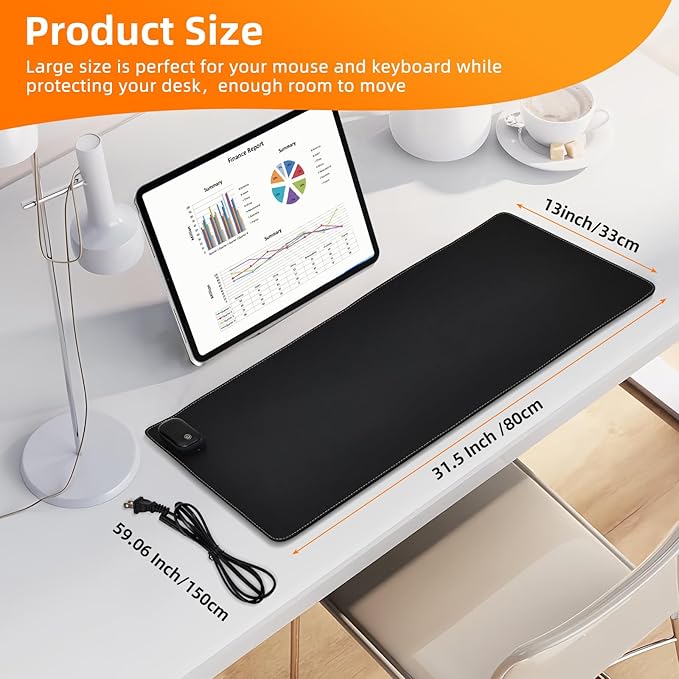 Heated Mouse PadWarm Desk Pad with 3 Levels Heating &amp Timed Auto Shut-OffPU Leather Heated Desk Pad Foot Warmer Pad for Home Office -31.5 x 13 Inch Black